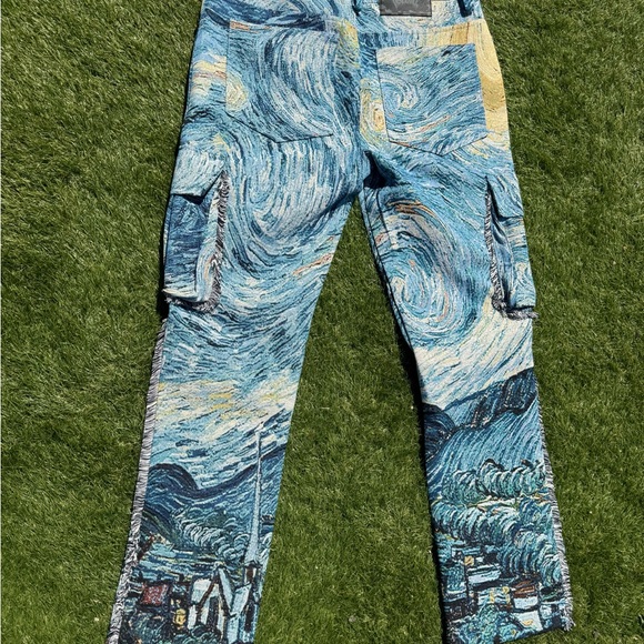 Rebel Vengeance Starry Night Tapestry Cargo Pants Size 32 Artistic Streetwear - Picture 5 of 16